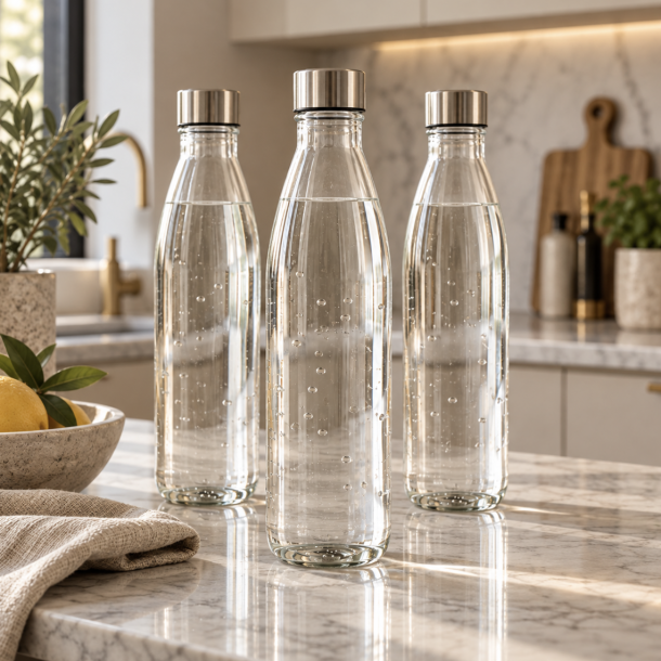 Glas flaske med skruel�g - 1 liter / til k�leskab