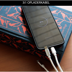 2 meter nylon 3 i 1- USB-C opladerkabel