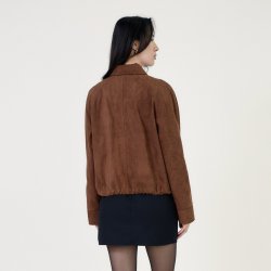 Jakke kort suede brun str. S-L