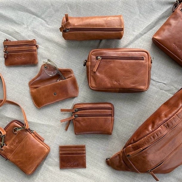 Kortholder Cow skind raw Cognac