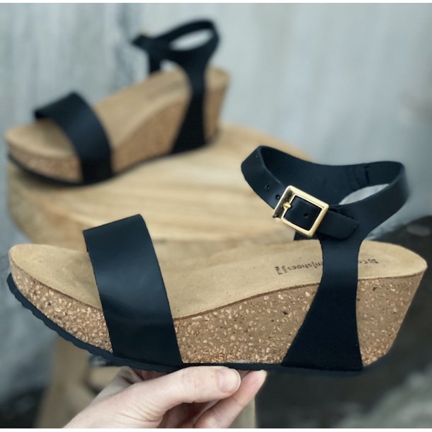Sandal med kilehæl - skind - Sandaler - COW CONCEPT