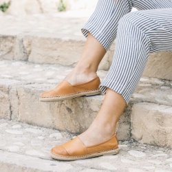 Espadrillos soft Med Bast - skind cognac str. 36-42