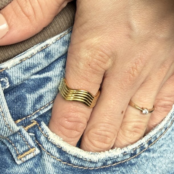 Fingerring LINED - Guldbelagt vandfast
