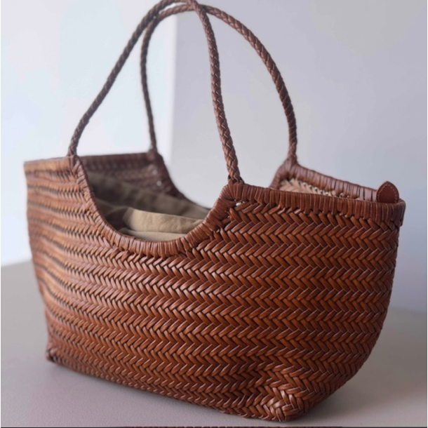 Shopper / skuldertaske stor flettet Skind 