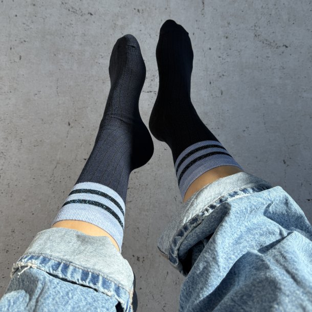 Strmper rib med glimmer strib bomuld str 35-40