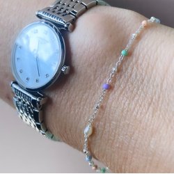 Armbnd COW color dot &amp; pearl sterling slv