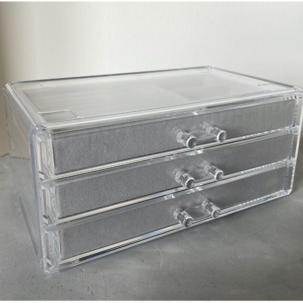 Akryl smykkeskrin 3 skuffer