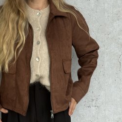 Jakke kort suede brun str. S-L