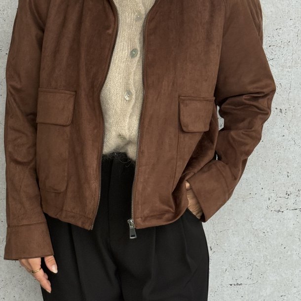 Jakke kort suede brun str. S-L