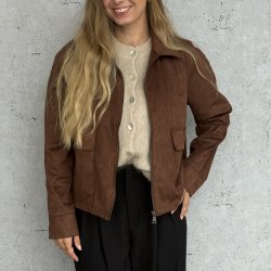 Jakke kort suede brun str. S-L