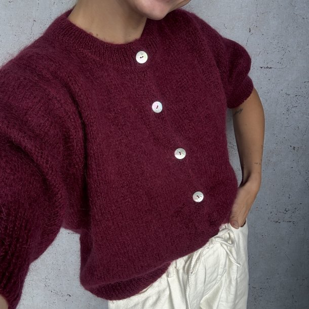Kortrmet uld cardigan - str 36-42 Mohair &amp; uld miks