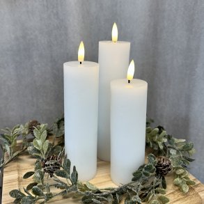 LED vokslys, H 20cm, Dia. 5cm, 3/St, Hvid, ekskl. 6xAAA batteri