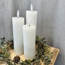 LED vokslys, H 20cm, Dia. 5cm, 3/St, Hvid, ekskl. 6xAAA batteri