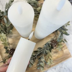 LED vokslys, H 20cm, Dia. 5cm, 3/St, Hvid, ekskl. 6xAAA batteri