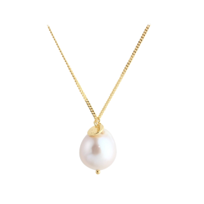 Lang halskde med barok perle - 80 cm forgyldt slv