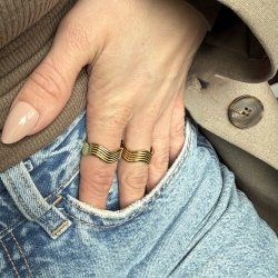 Fingerring LINED - Guldbelagt vandfast