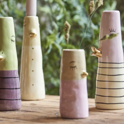 Vase ansigt med n�b keramik gul