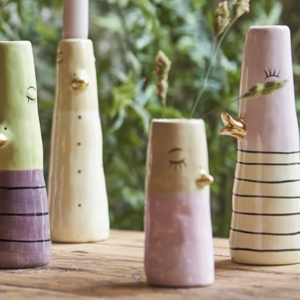 Vase ansigt med n�b keramik gul