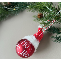 Julekugle bold med hat til ophng rd/hvid