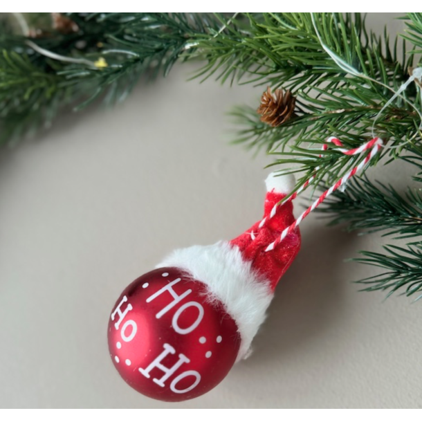 Julekugle bold med hat til ophng rd/hvid