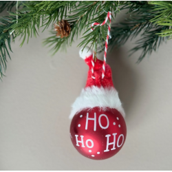 Julekugle bold med hat til ophng rd/hvid