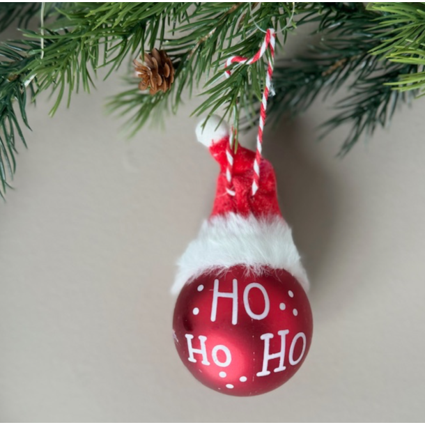 Julekugle bold med hat til ophng rd/hvid