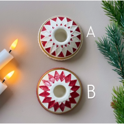 Lysestage m/harlekin rd/hvid Keramik