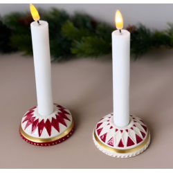 Lysestage m/harlekin rd/hvid Keramik