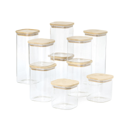 Opbevarings glas med tr� l�g - 10 stk