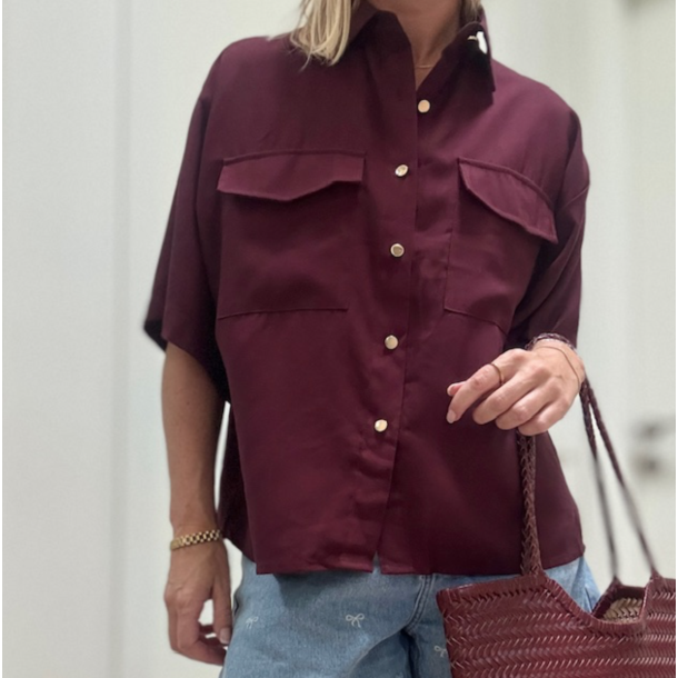 Skjortebluse loosefit bordeaux Str. S-L