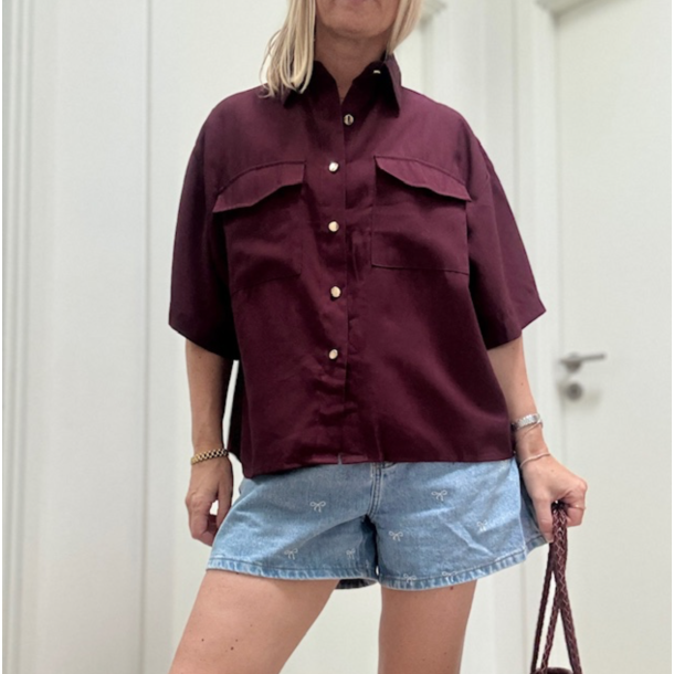 Skjortebluse loosefit bordeaux Str. S-L