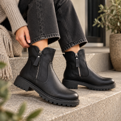Avenue boot sort st�vle - med plysfor Str. 36 - 41