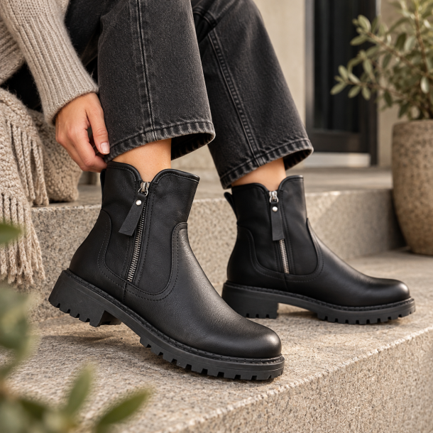 Avenue boot sort st�vle - med plysfor Str. 36 - 41
