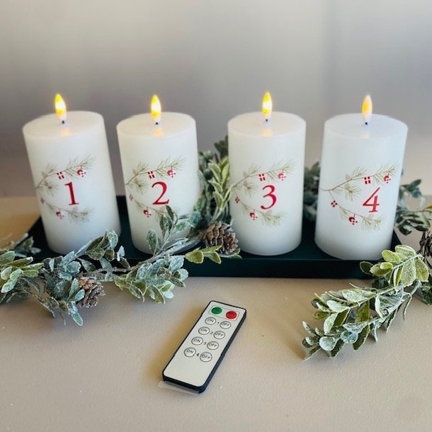 Adventslys m/LED H 12.5cm D 7 cm