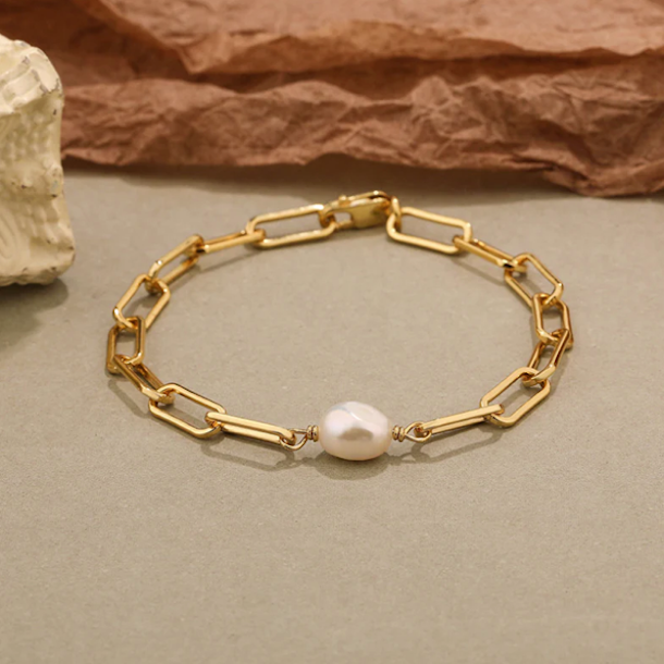 Armbnd chunky pearl chain forgyldt slv