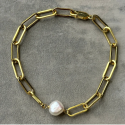 Armbnd chunky pearl chain forgyldt slv