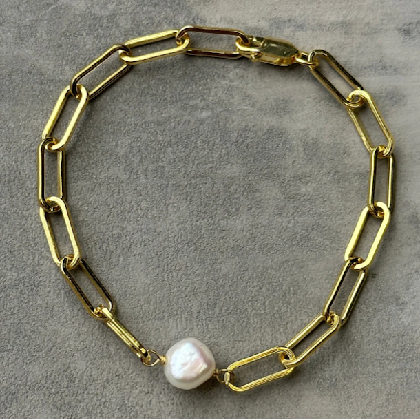 Armbnd chunky pearl chain forgyldt slv
