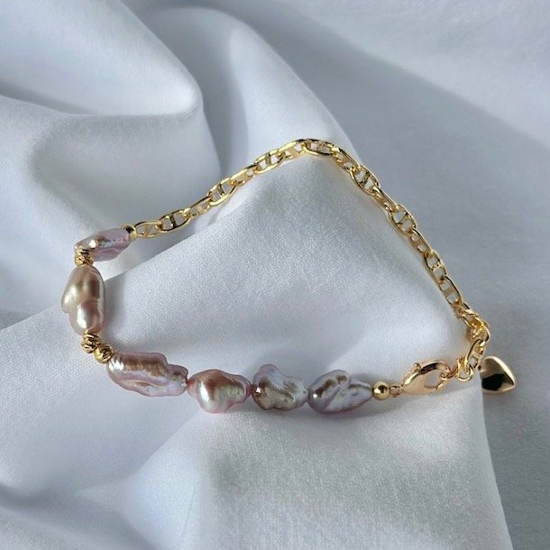 Armbnd SHEILA rose pearl forgyldt slv