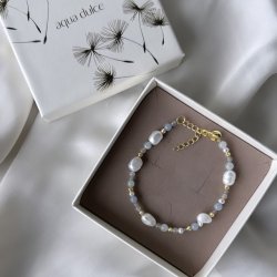 Armbnd SKY BLUE PEARL Forgyldt Slv