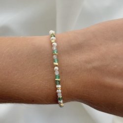 Armbnd perler GREEN GARDEN Forgyldt Slv