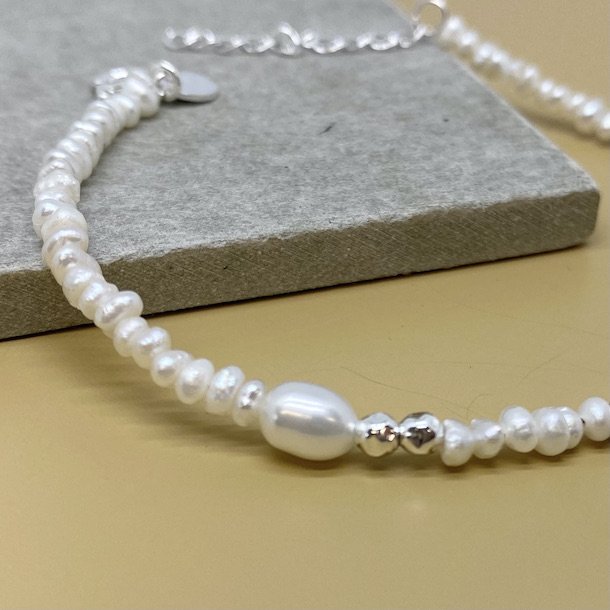 Haiden armbnd m. hvide perler sterling slv