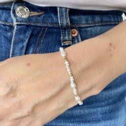 Haiden armbnd m. hvide perler forgyldt