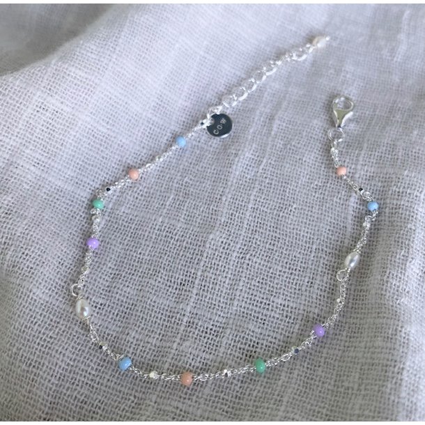 Armbnd COW color dot &amp; pearl sterling slv