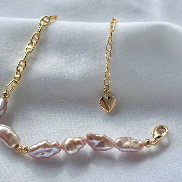 Armbnd SHEILA rose pearl forgyldt slv