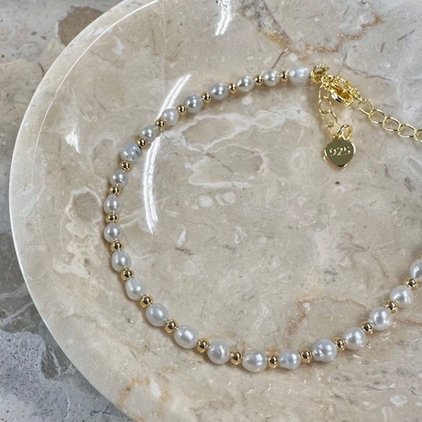 Armbnd LISSIE pearl 18-23 cm forgyldt slv