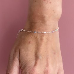 Armbnd COW color dot &amp; pearl sterling slv