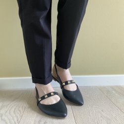 Ballerina sandal m. nitter sort skind str. 36-41