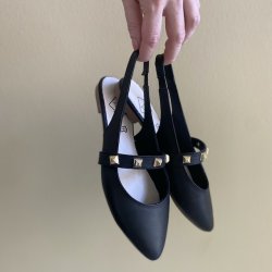 Ballerina sandal m. nitter sort skind str. 36-41