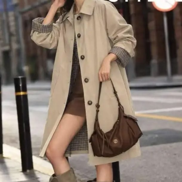 Trenchcoat med ternet foer, Olivia - str. s-xl