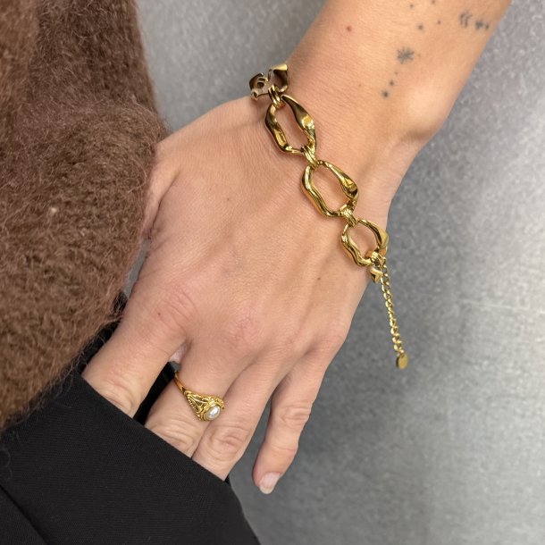 Armbnd BIG WAVY LINK 17,5+4 cm Vandfaste 18 karat forgyldt